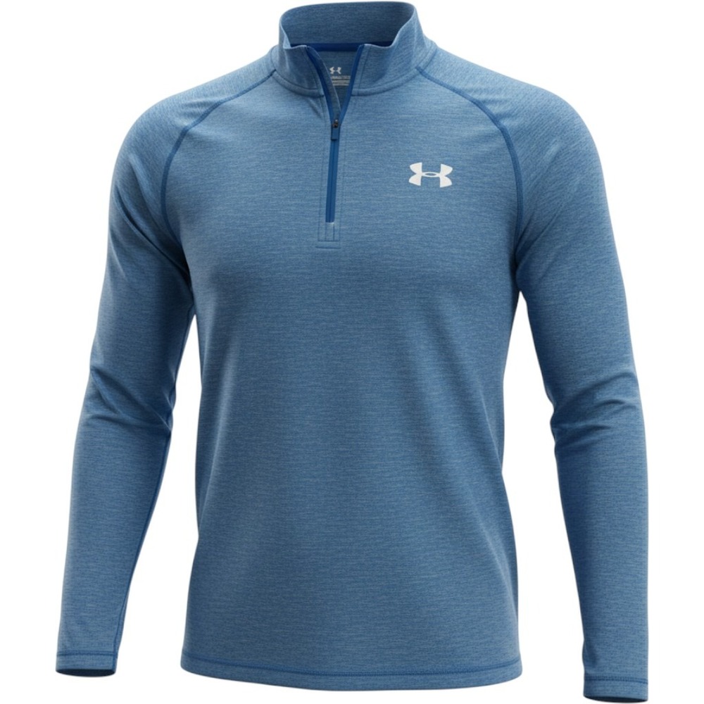 Under Armour Mens Blue Heather HeatGear Tech 2.0 1/4 Zip Pullover Size Large